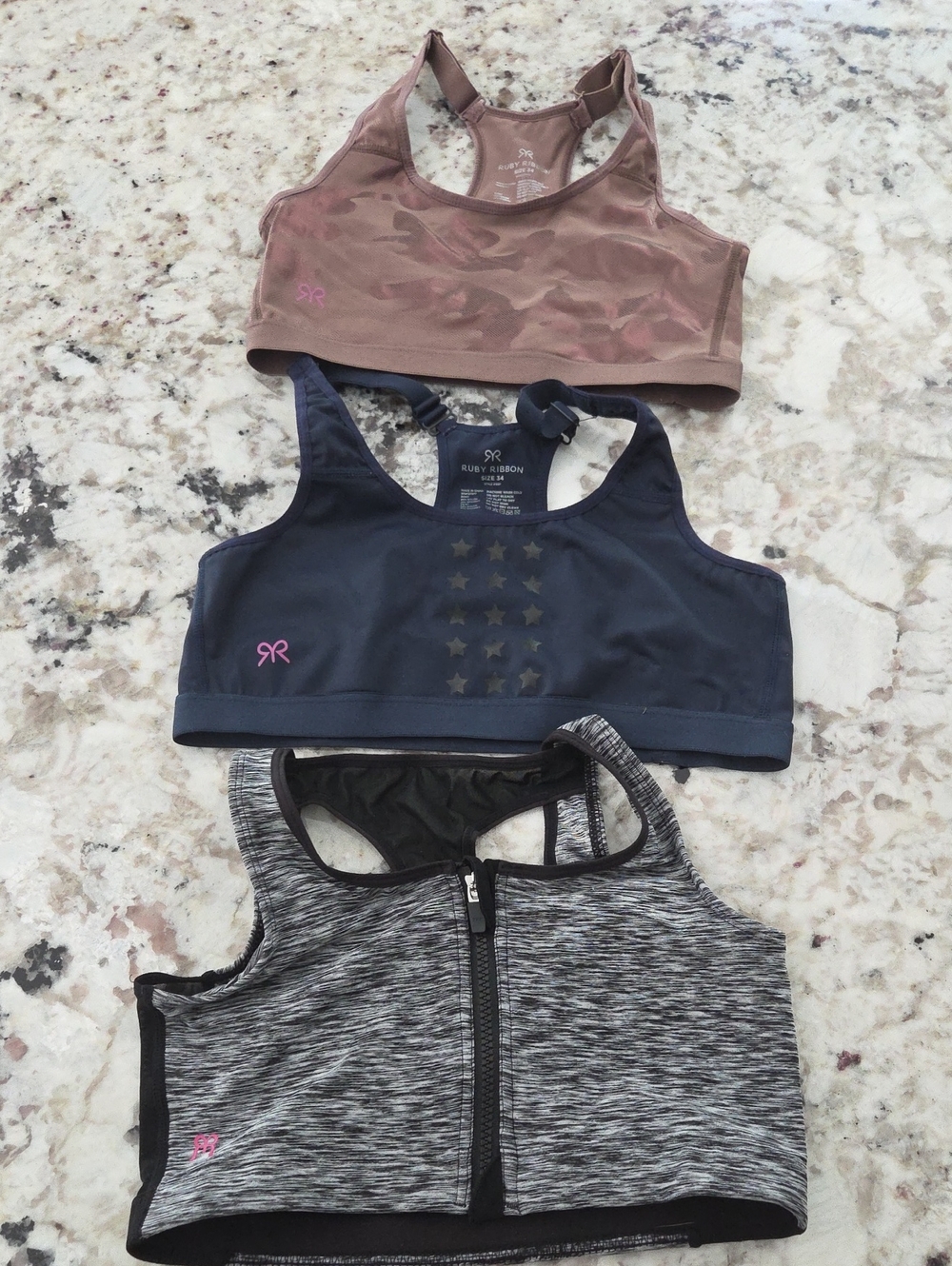 Ruby Ribbon Trio Sports Bra Set - Camo, Navy Stars, Space-Dye